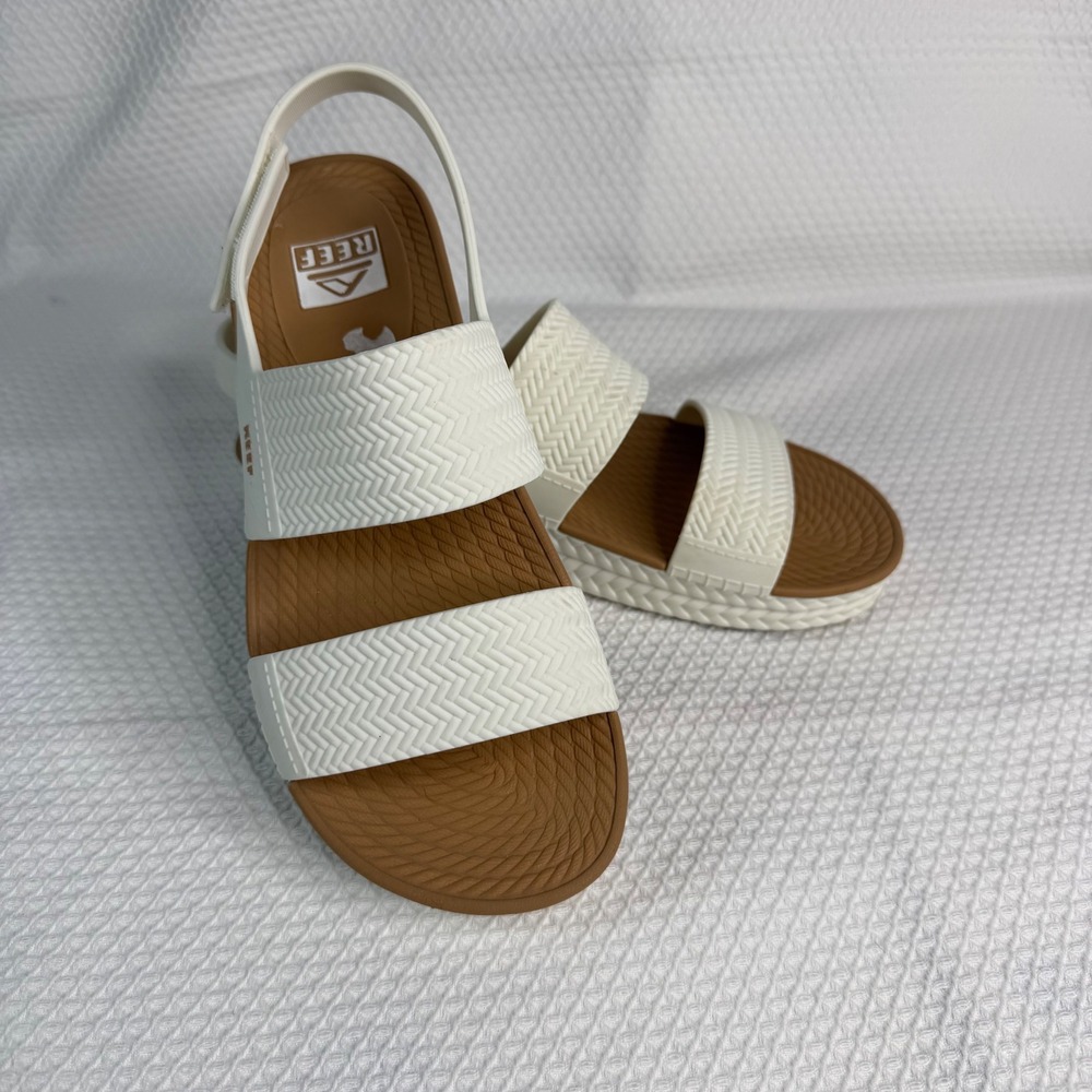 Reef Water Vista Platform Sandals Cloud White Tan Womens Size 8 Water Shoes